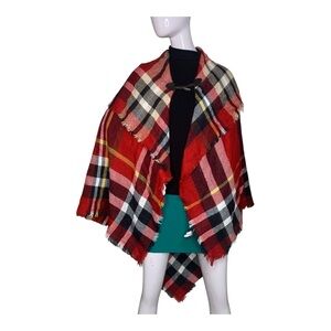 Grace & Lace Fringe Multi Way Oversized Toggle Plaid Blanket Scarf Shawl Wrap